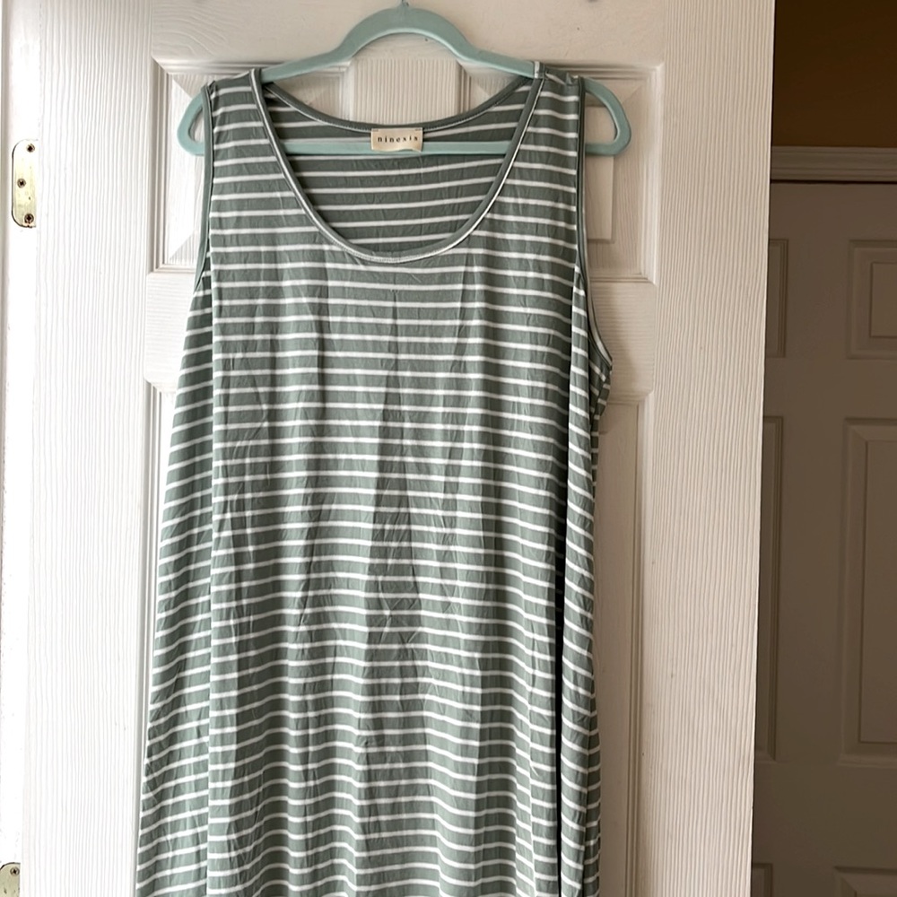 NWOT sage green striped tank dress w/ high low hem. Size 2X.